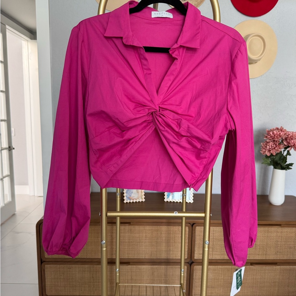 Elegant Fuchsia Twist Front Blouse